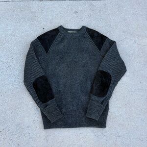 Vintage 90s Saratoga Gray Wool Knit Sweater Pullover Suede Patches Men’s Medium